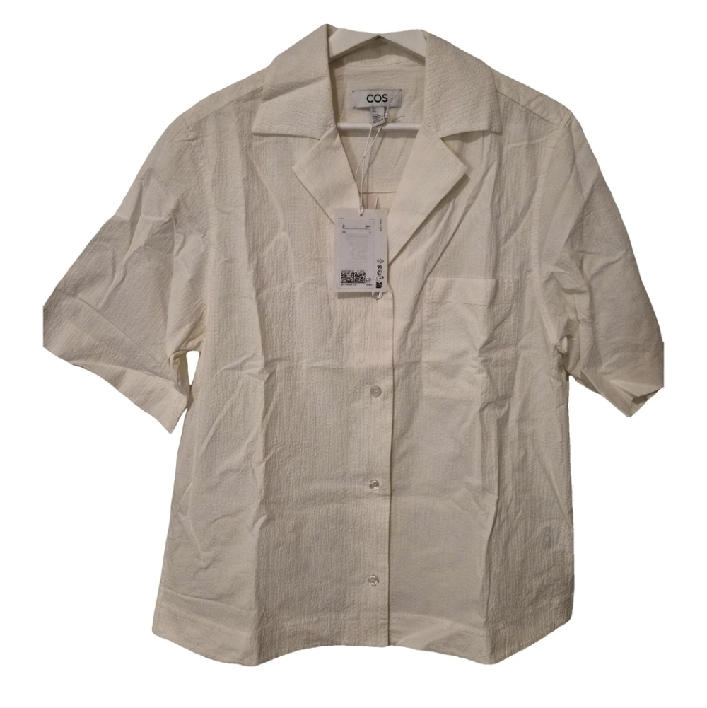 COS Off-White Textured Short Sleeve Shirt, Size US4